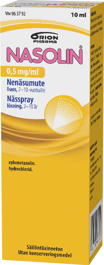 NASOLIN 0,5 mg/ml 10 ml nenäsumute, liuos säilytysaineeton
