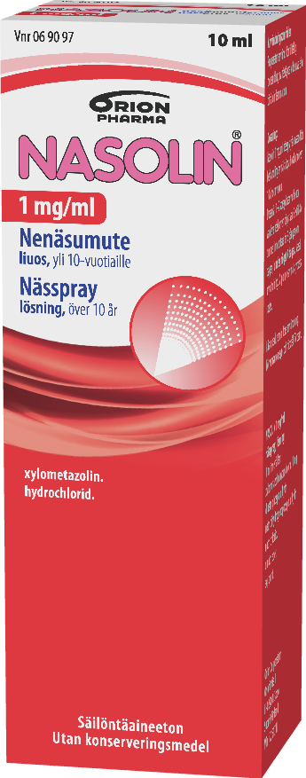 NASOLIN 1 mg/ml 10 ml nenäsumute, liuos säilytysaineeton