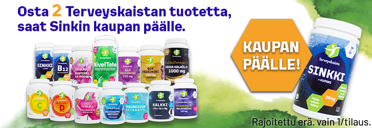 Osta 2 Terveyskaistan tuotetta saat Sinkin kaupan päälle! Vain 1/tilaus. 