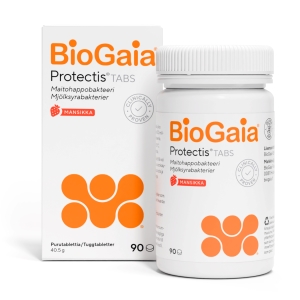 BioGaia Tabs Mansikka pureskeltava maitohappobakteerivalmiste 90 tablettia