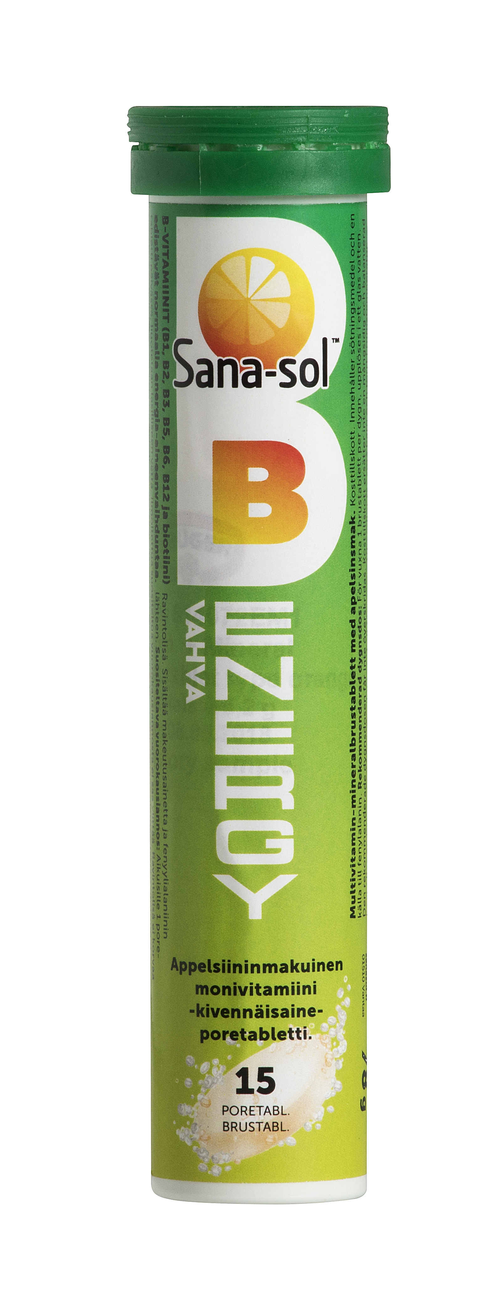 Sana-sol B-Energy Monivitamiini Poretabletti Appelsiininmakuinen, 15 poretabl