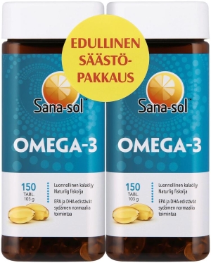 Sana-sol Omega-3 kalaöljyvalmiste säästöpakkaus, 2 x 150 kaps