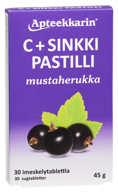 Apteekkarin C+ Sinkki mustaherukka pastilli, 30 kpl