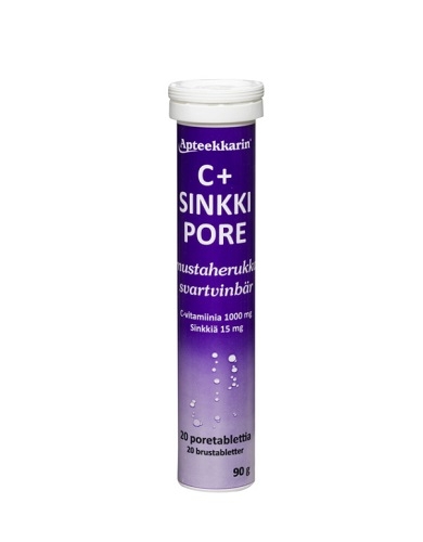 Apteekkarin C+ Sinkkipore mustaherukka, 20 tabl