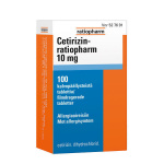 CETIRIZIN-RATIOPHARM 10 mg 100  tablettia, kalvopääll