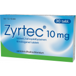 ZYRTEC 10 mg 30  tablettia, kalvopääll