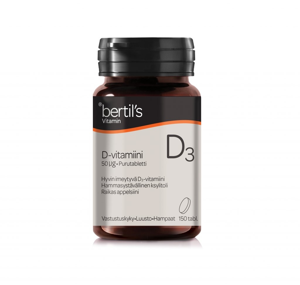 Bertil´s Vitamin D-vitamiini 50 mcg purutabletti, 150 tabl.