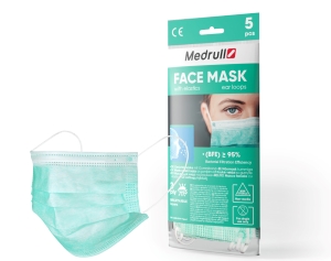 Medrull Face Mask kirurginen suu-nenäsuojus Type I vihreä 5kpl