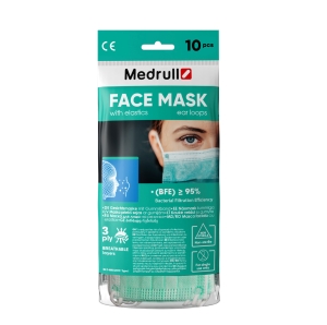 Medrull Face Mask kirurginen suu-nenäsuojus Type I vihreä 10kpl