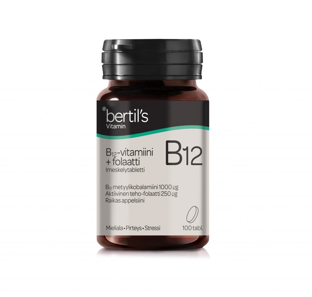 Bertil´s Vitamin B12-vitamiini + folaatti imeskelytabl, 100 tabl.