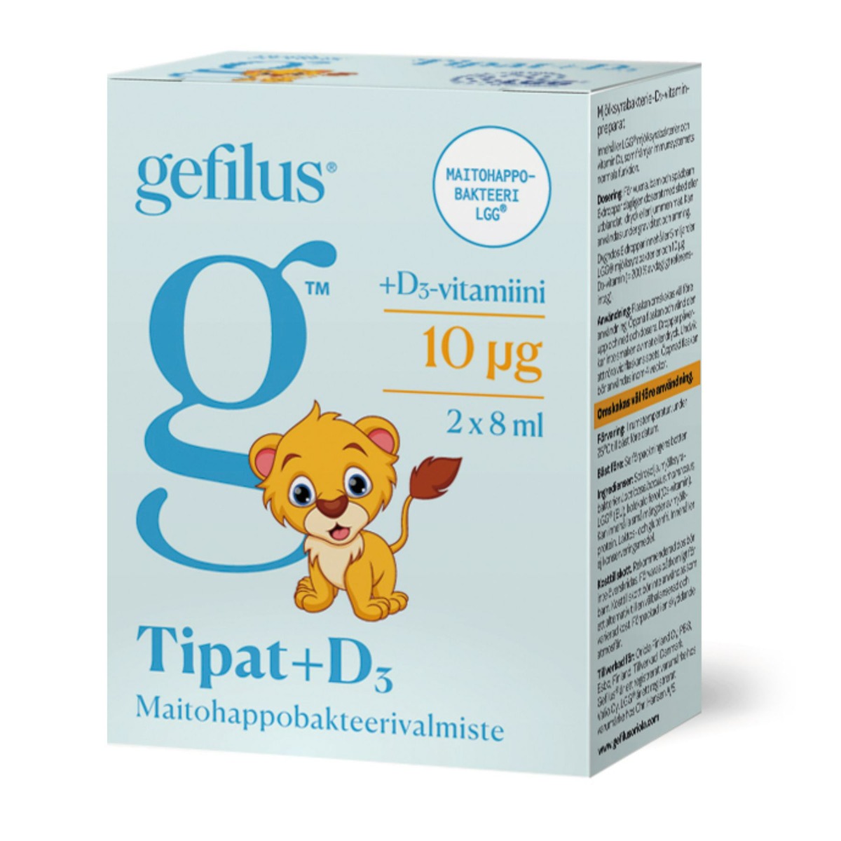 Gefilus Tipat+D3 maitohappobakteerivalmiste, 2 x 8 ml