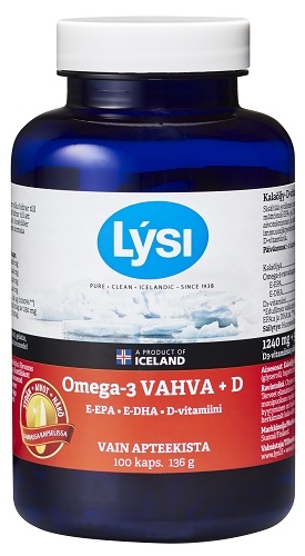 Lysi Omega-3 Vahva+D kalaöljykapseli 100 kaps.