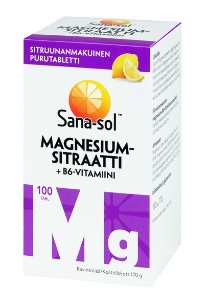 Sana-sol Magnesiumsitraatti + B6-vitamiini purutabletti, 100 tabl