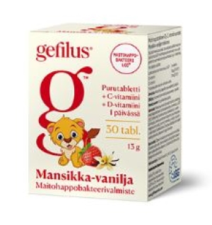 Gefilus+D Mansikka-vanilja purutabletti, 30 tabl.