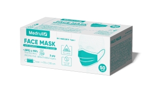 Medrull Face Mask kirurginen suu-nenäsuojus Type I vihreä 50kpl