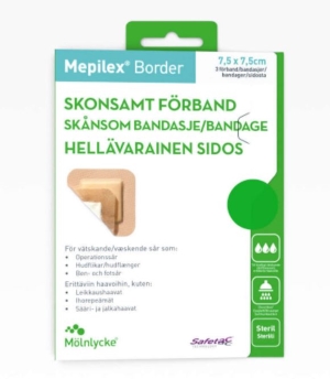 Mepilex Border sidos kaikille haavoille 7,5 x 7,5 cm, 3 kpl