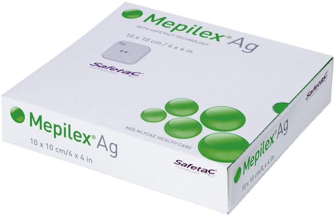 Mepilex Ag antimikrobinen vaahtosidos 10 x 10 cm, 5 kpl