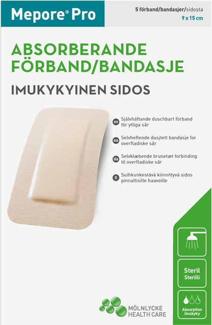 Mepore Pro 9x15cm haavasidos, suihkunkestävä, 5kpl