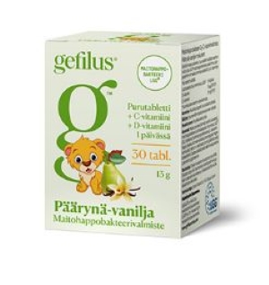 Gefilus +D Päärynä-vanilja purutabletti, 30 tabl.