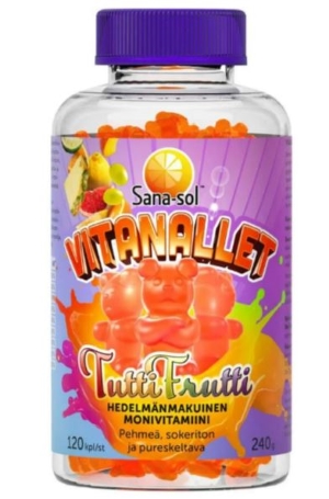Sana-sol Vitanallet Tuttifrutti monivitamiini 120 kpl