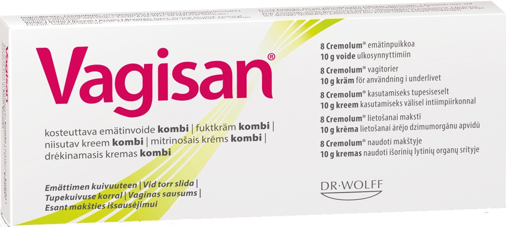 Vagisan Kombi yhdistelmäpakkaus, emätinvoide 10g ja emätinpuikot 8 kpl